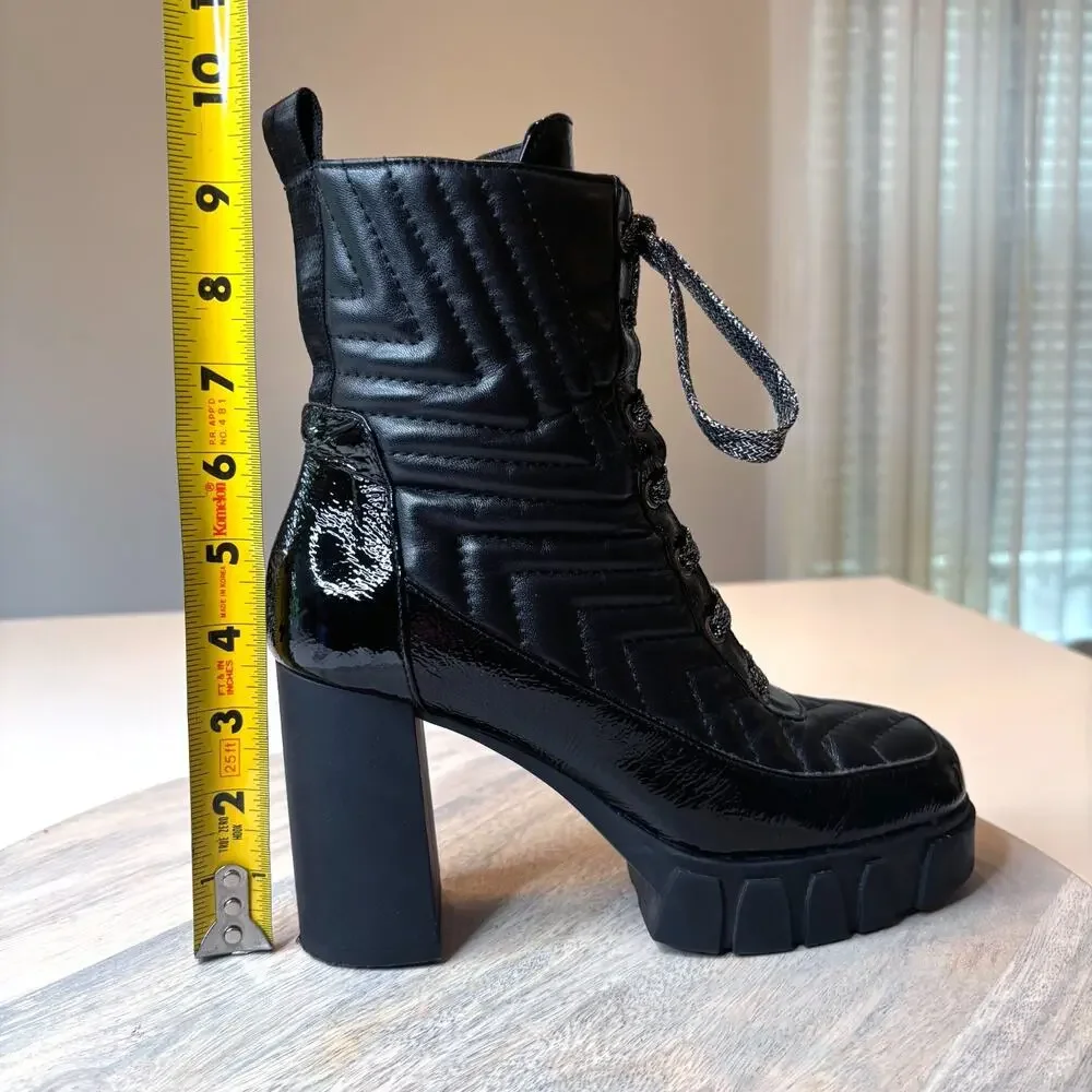 Vitalità Angels Zoya Black Quilted Calfskin Platform Lace-Up Boots Size 35 US 5